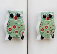 Sage Green Ceramic Owl Knob